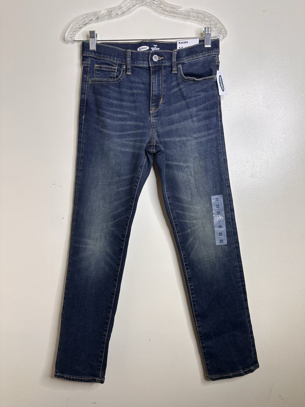 Old Navy NEW Boy's Size 14 Karate Slim Straight Jeans Mid Rise Tough Flex Blue